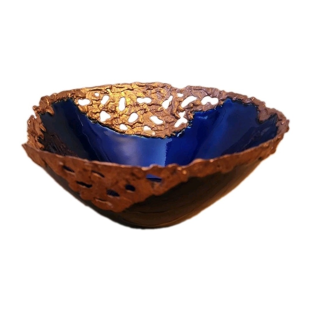 Swan Valley Copper Hand Fired Artisan Made Cobalt Blue Enamel Art Bowl Montana